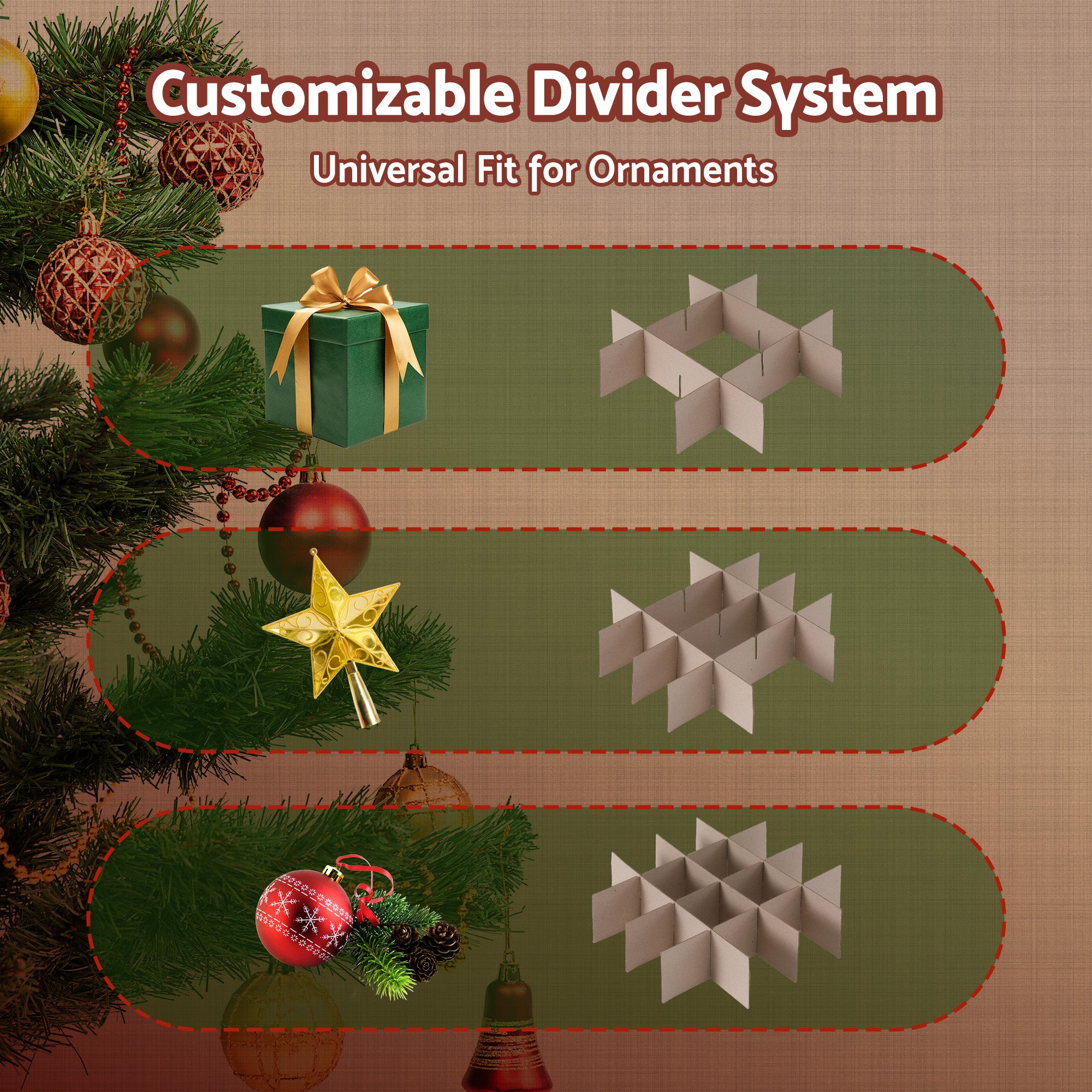 Jingle Jollys Christmas Baubles Storage Box 128 Slots Decor Ornaments Container Green