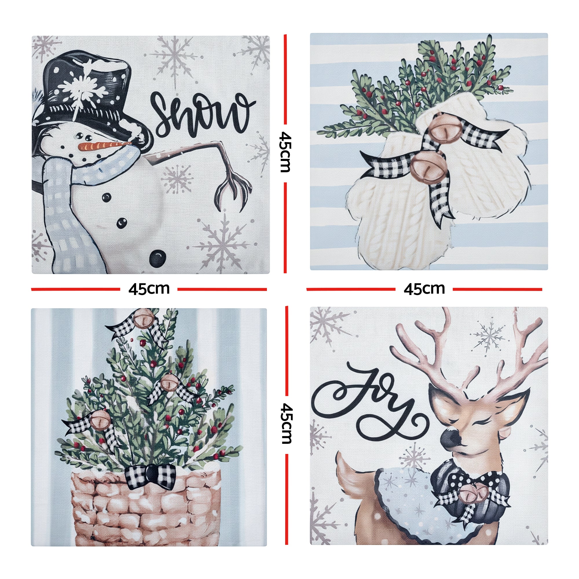 Jingle Jollys Christmas Cushion Covers Set of 4 Pillow Covers 45x45cm Blue