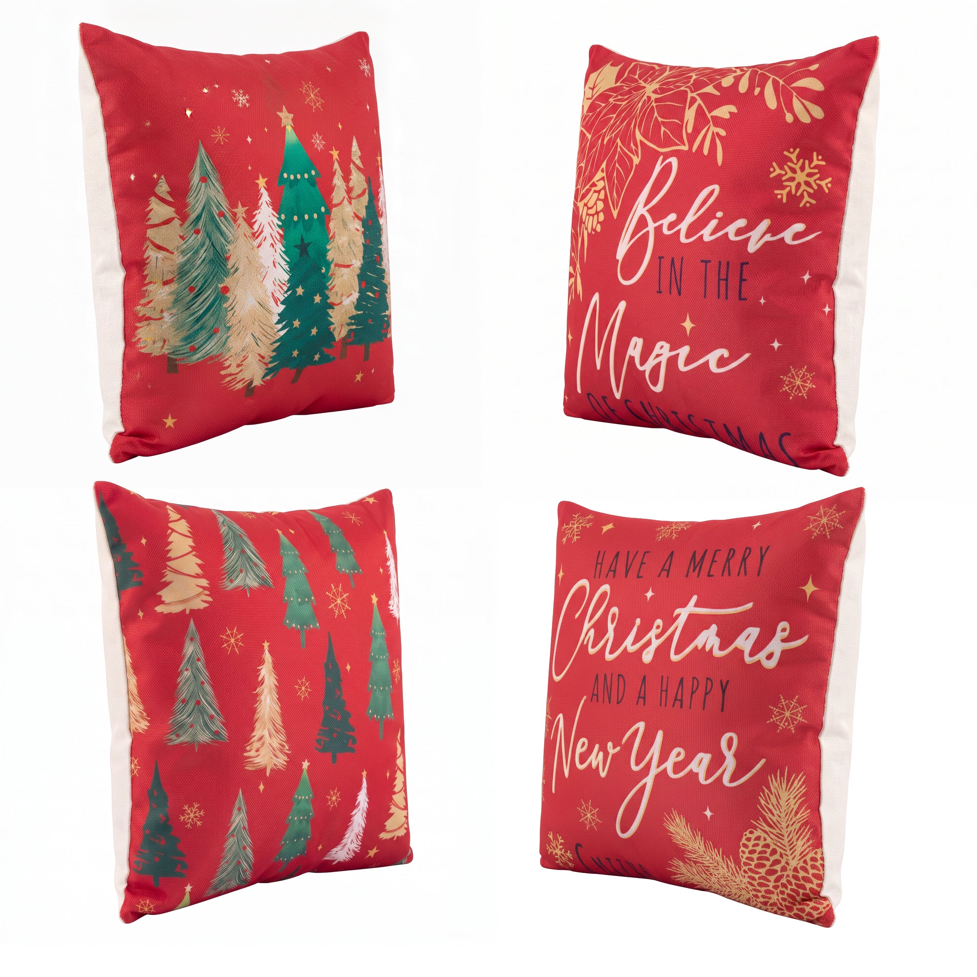 Jingle Jollys Christmas Cushion Covers Set of 4 Pillow Covers 45x45cm Red