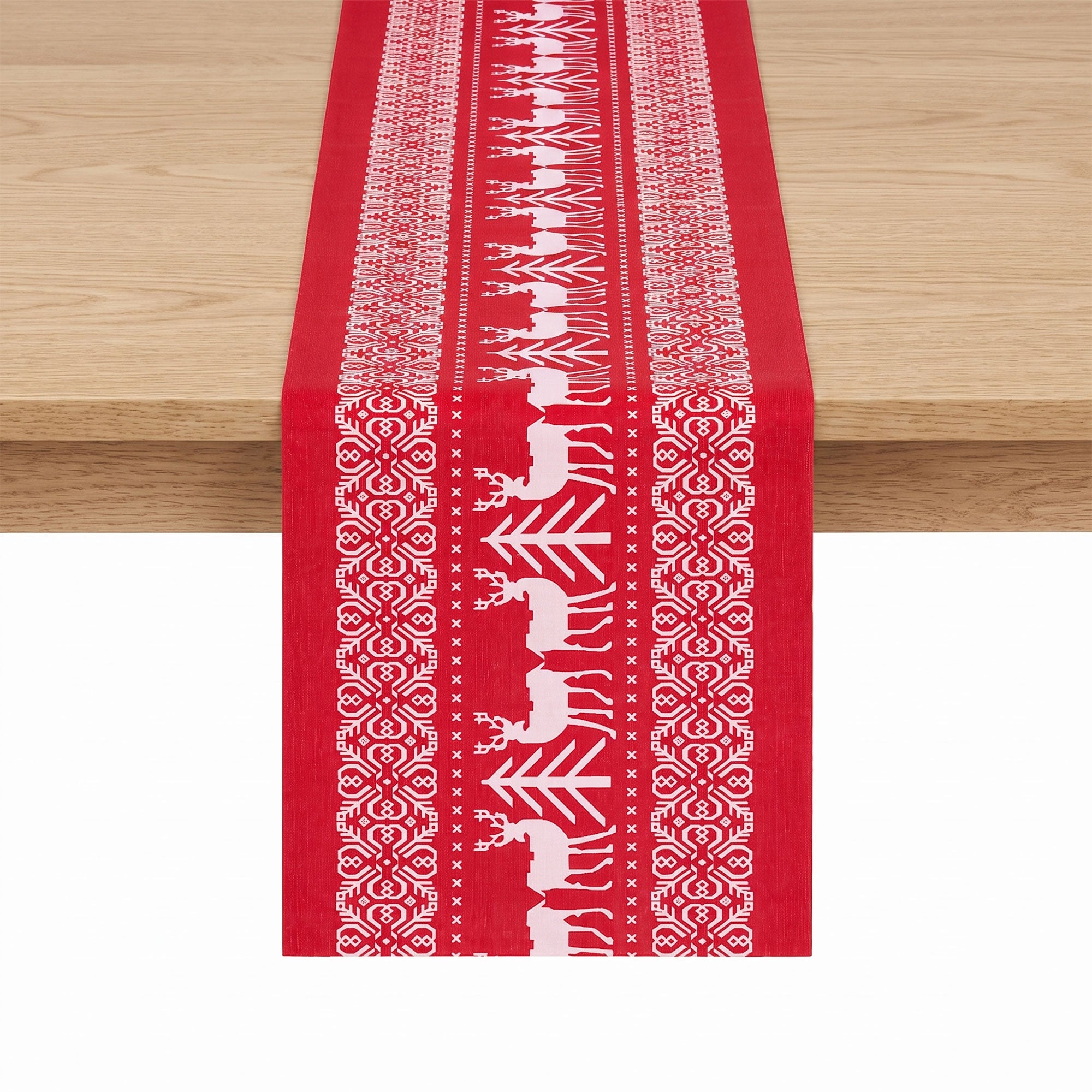 Jingle Jollys Christmas Table Runner Reindeers 270x28CM Dining Party Decor Red