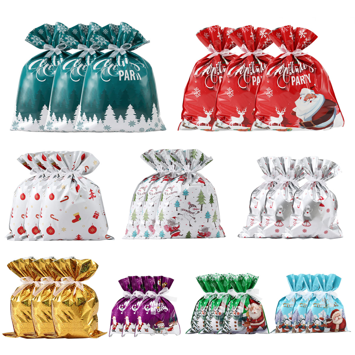 Jingle Jollys 27PCS Christmas Gift Bags Set Large Medium Small 4 Assorted Sizes