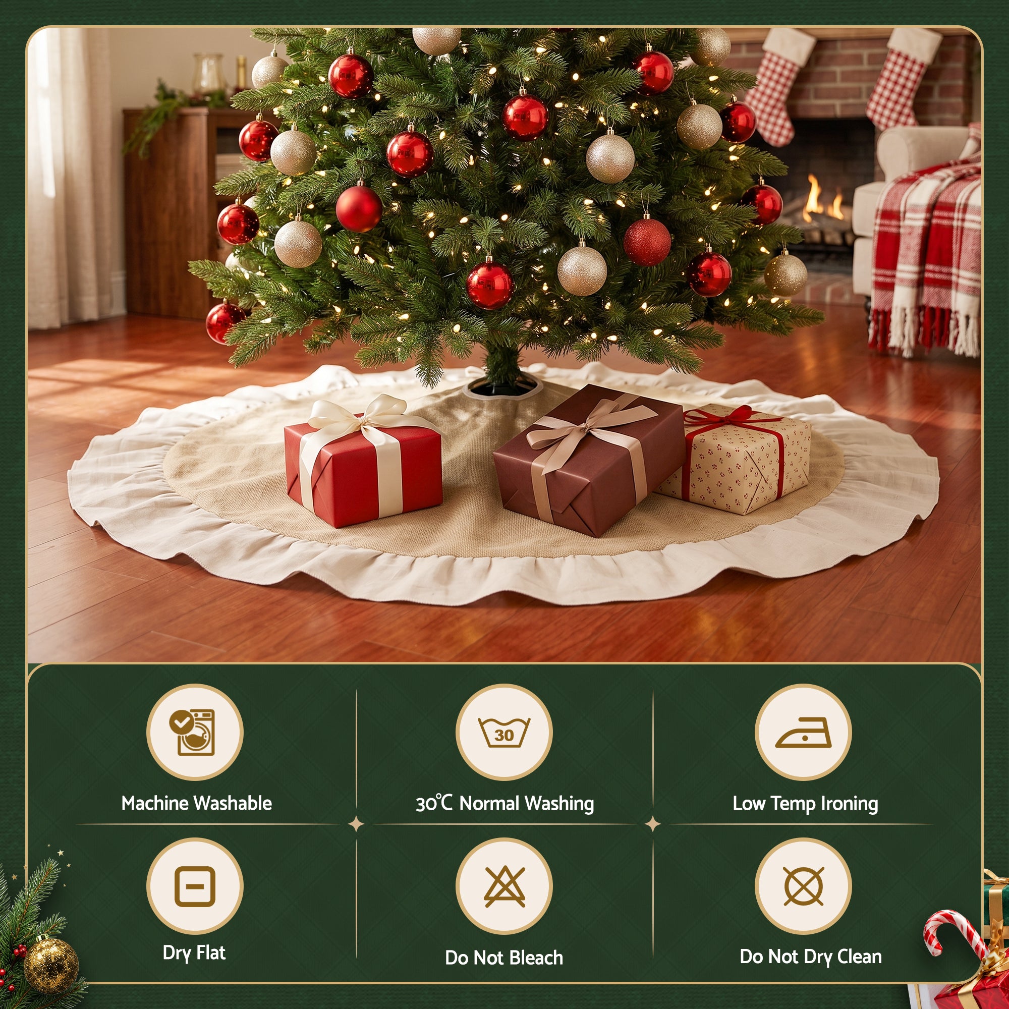 Jingle Jollys 120cm Christmas Tree Skirt Linen Christmas Tree Mat Decor