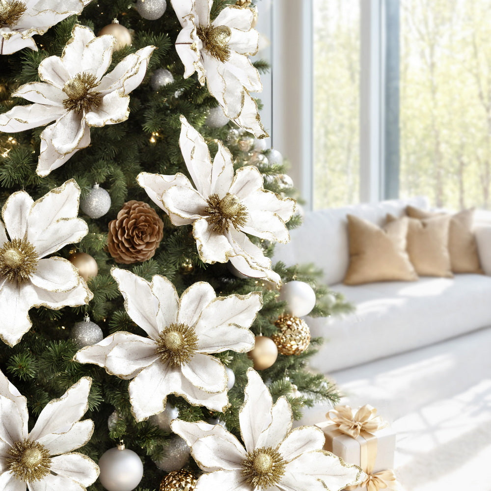 Jingle Jollys 14Pcs Christmas Tree Flower Set Garland Wreath Poinsettia White