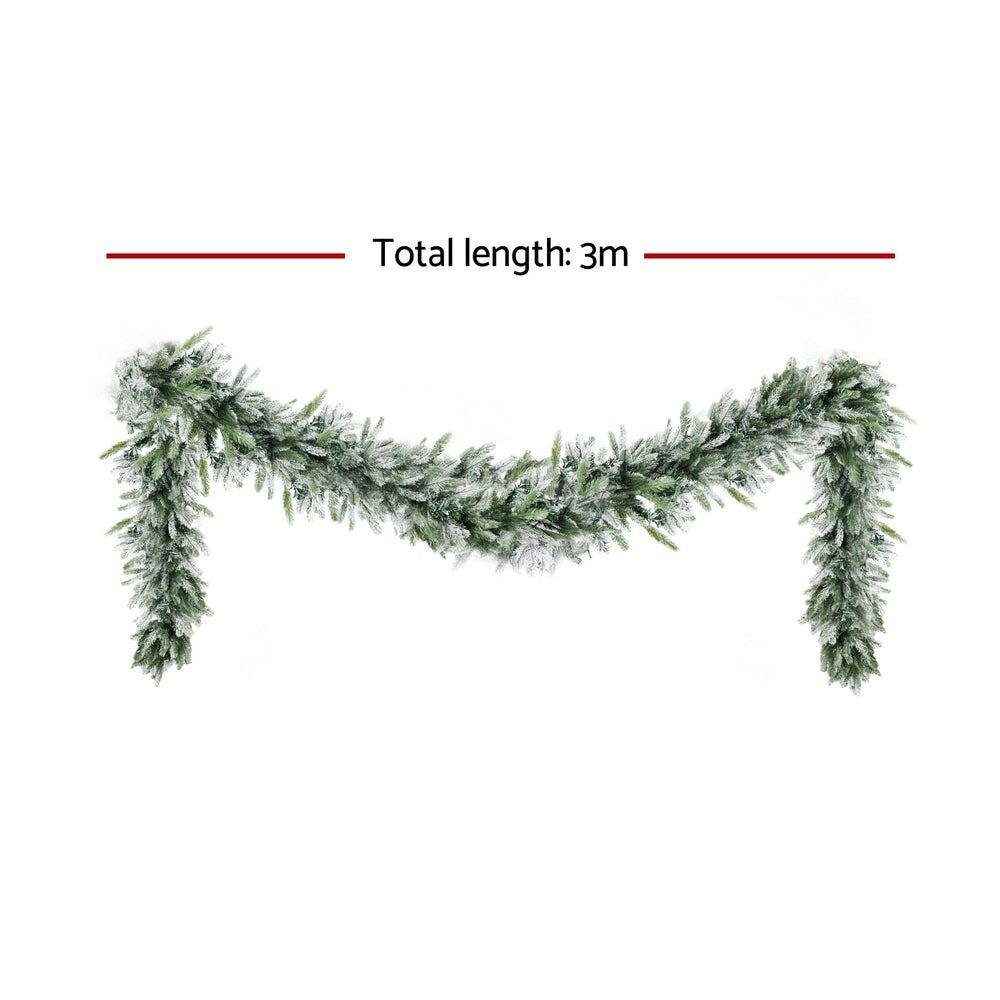Jingle Jollys 3M Christmas Garland Pre-lit LED Lights Snow Frosted Tips Decor