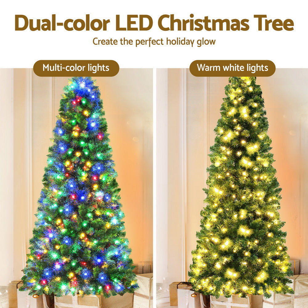 Jingle Jollys 1.8M Pre-lit Christmas Tree 9 Modes Dual Colour 200 LED Light Xmas
