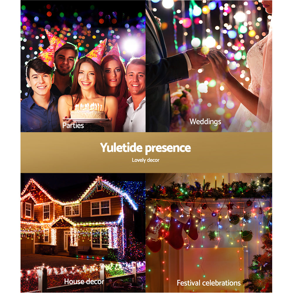 Jingle Jollys 12.5M Solar Christmas Lights Icicle String Light Multi Colour