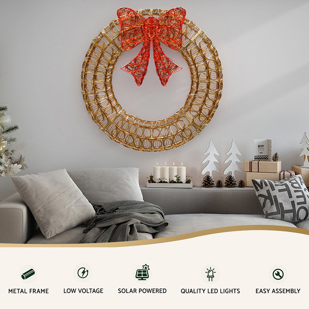 Jingle Jollys Christmas Lights 60cm Motif 160 LED Solar Wreath Xmas Decorations
