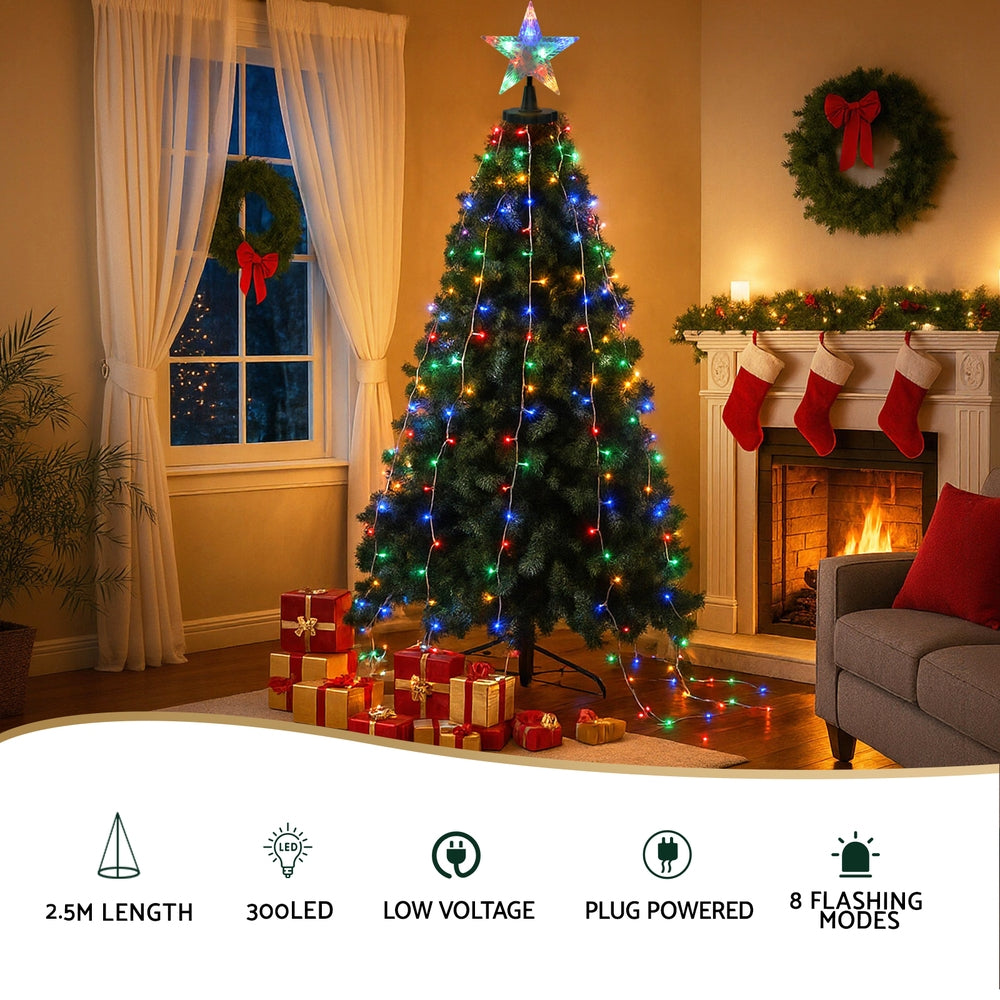 300 LED 2.5M Christmas Lights Waterfall String Fairy Light Jingle Jollys