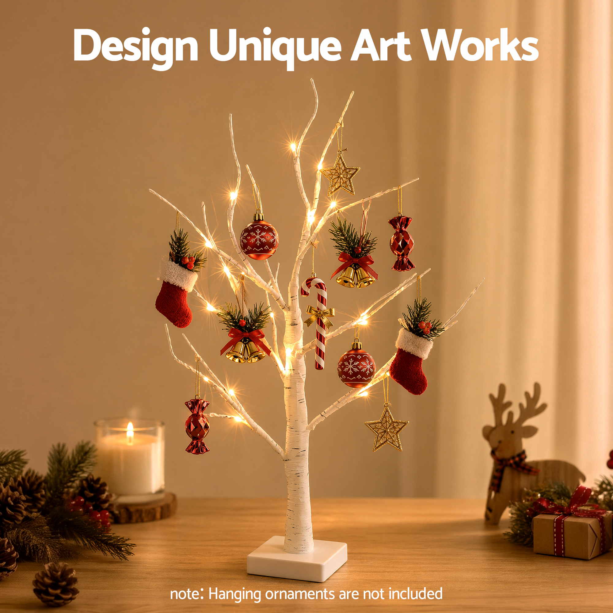 Jingle Jollys Lighted Branch Tree Christmas Decorations Warm White Christmas Lights 2 Pack 60cm