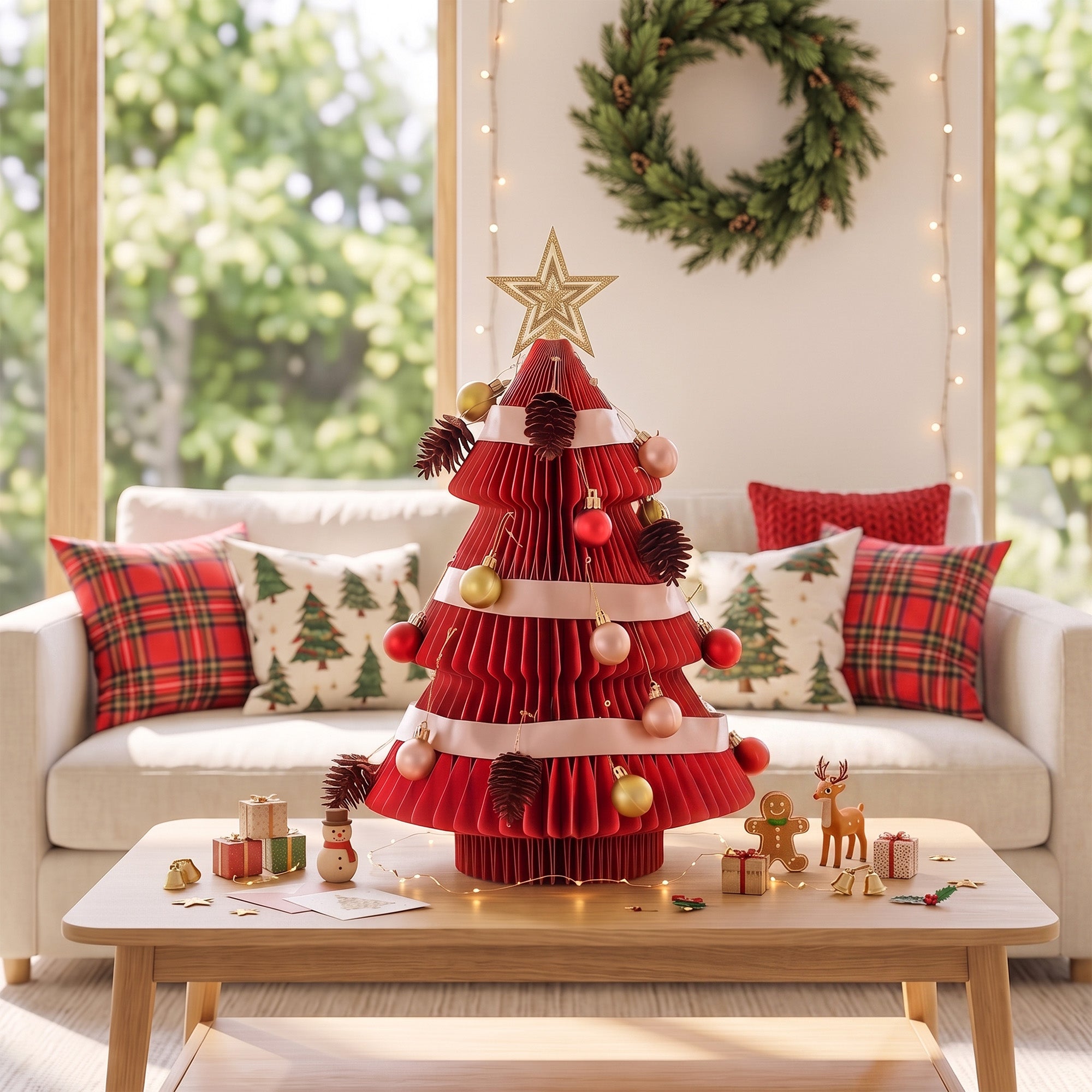 Jingle Jollys Paper Christmas Tree 47CM w/ Star Topper Xmas Decoration Tabletop Red DIY Ornament Set