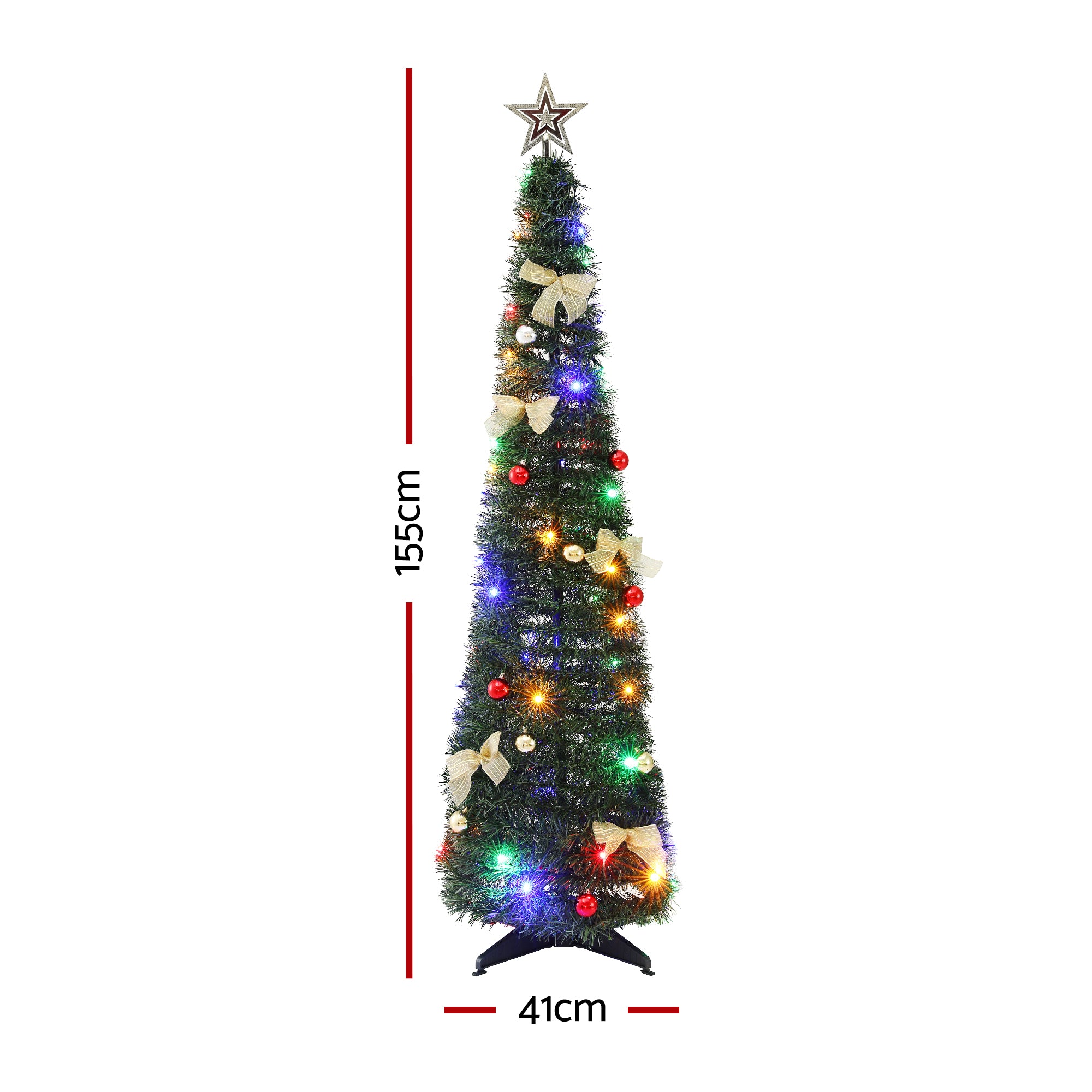 Jingle Jollys Pop Up Christmas Tree Pre Decorated Multicolour LED 155cm