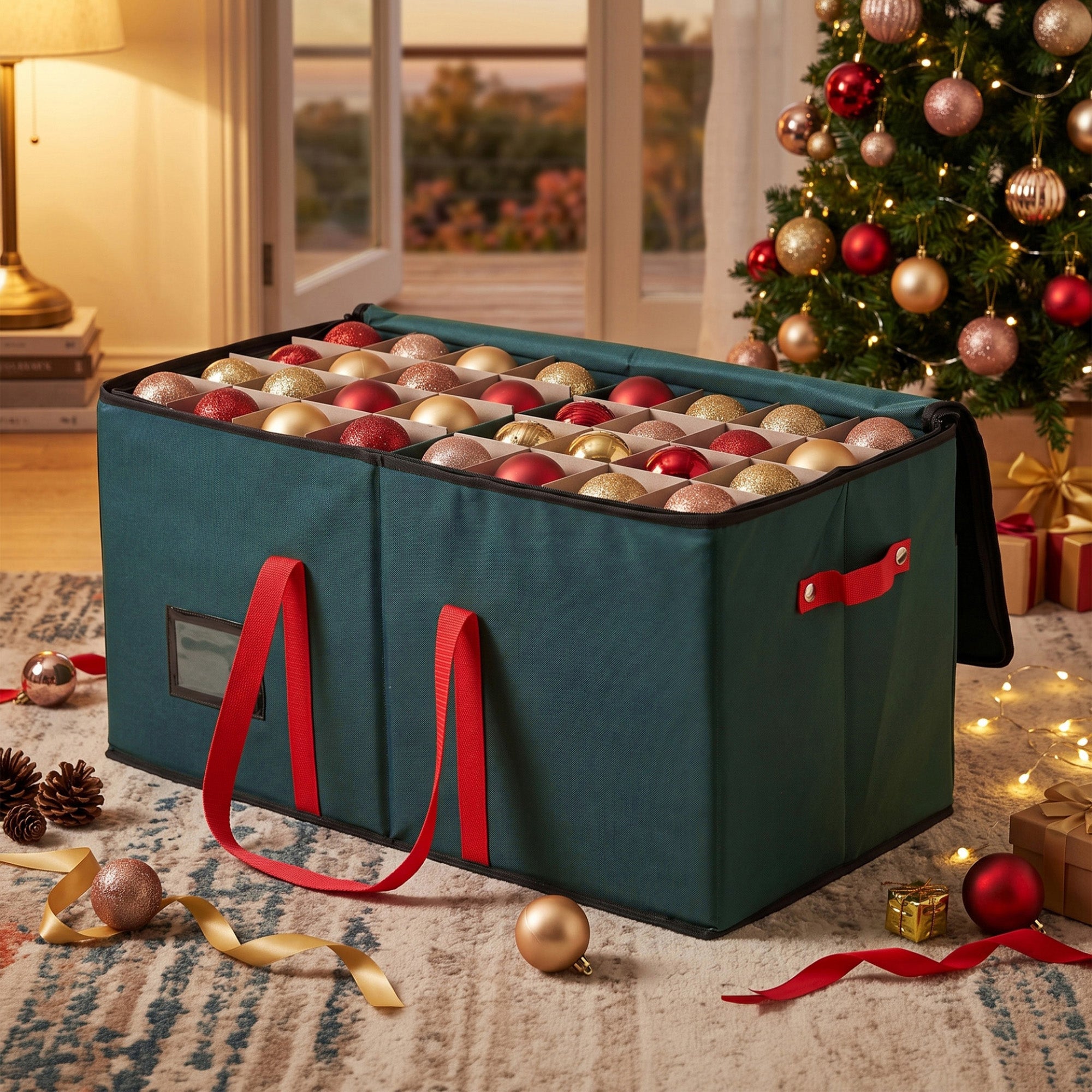 Jingle Jollys Christmas Baubles Storage Box 128 Slots Decor Ornaments Container Green