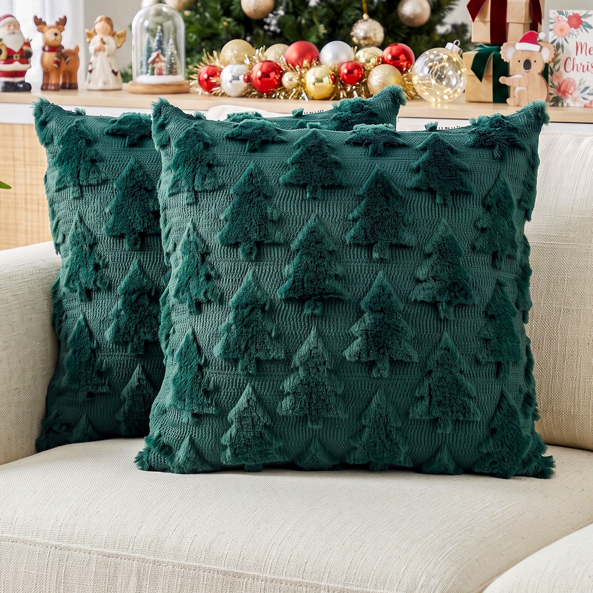 Jingle Jollys Christmas Tree Pillow Covers 2 Packs Cushion Covers Green