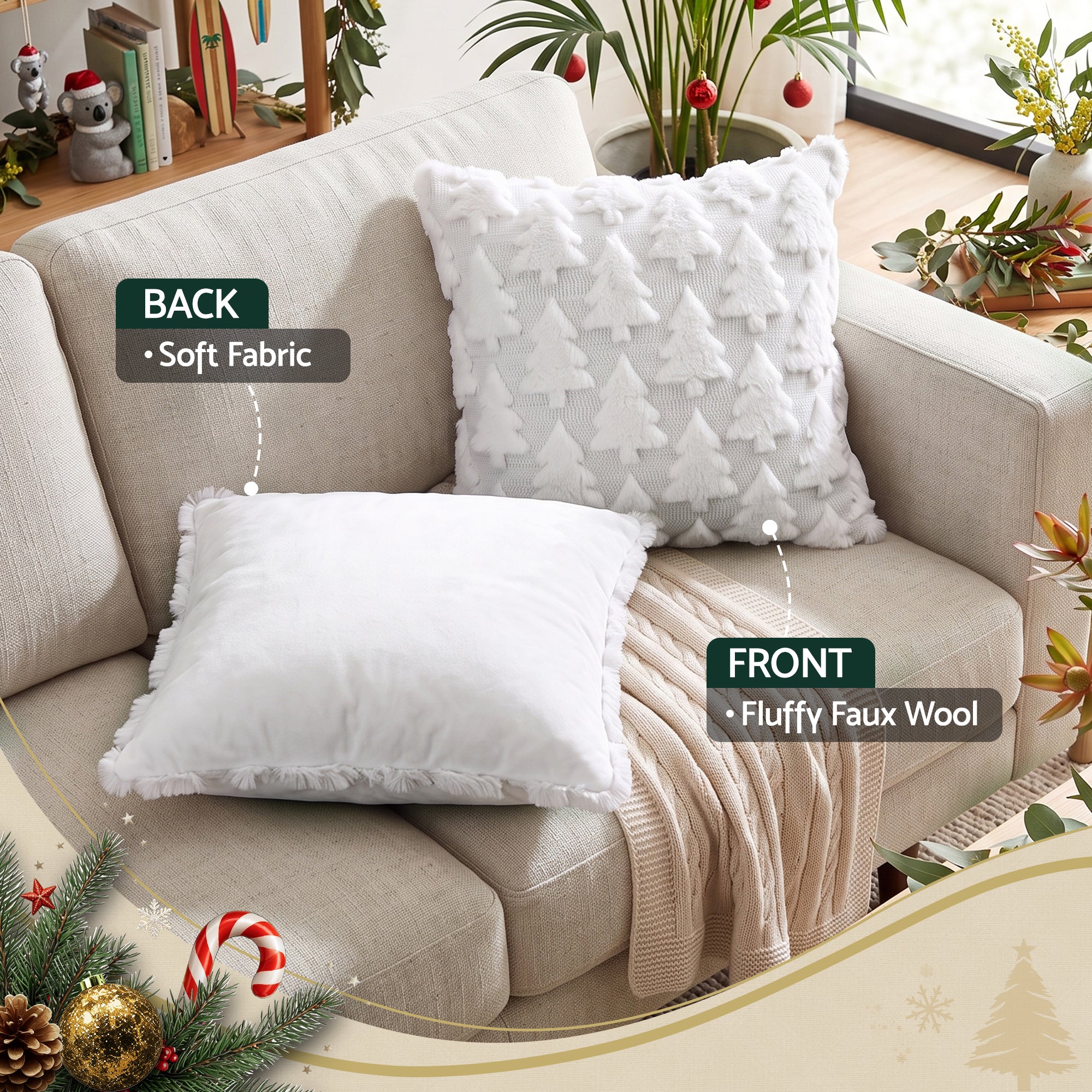 Jingle Jollys Christmas Tree Pillow Covers 2 Packs Cushion Covers White