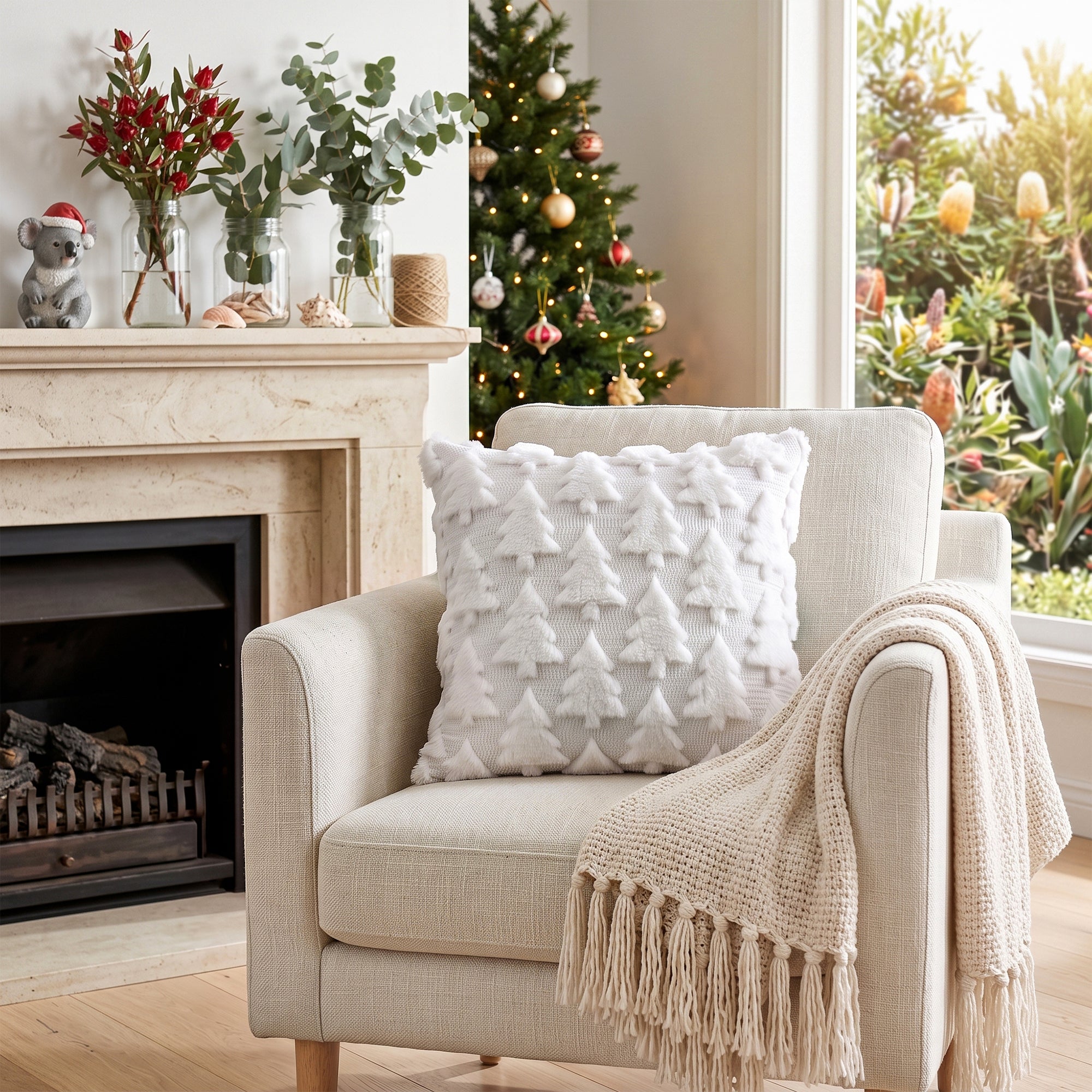 Jingle Jollys Christmas Tree Pillow Covers 2 Packs Cushion Covers White