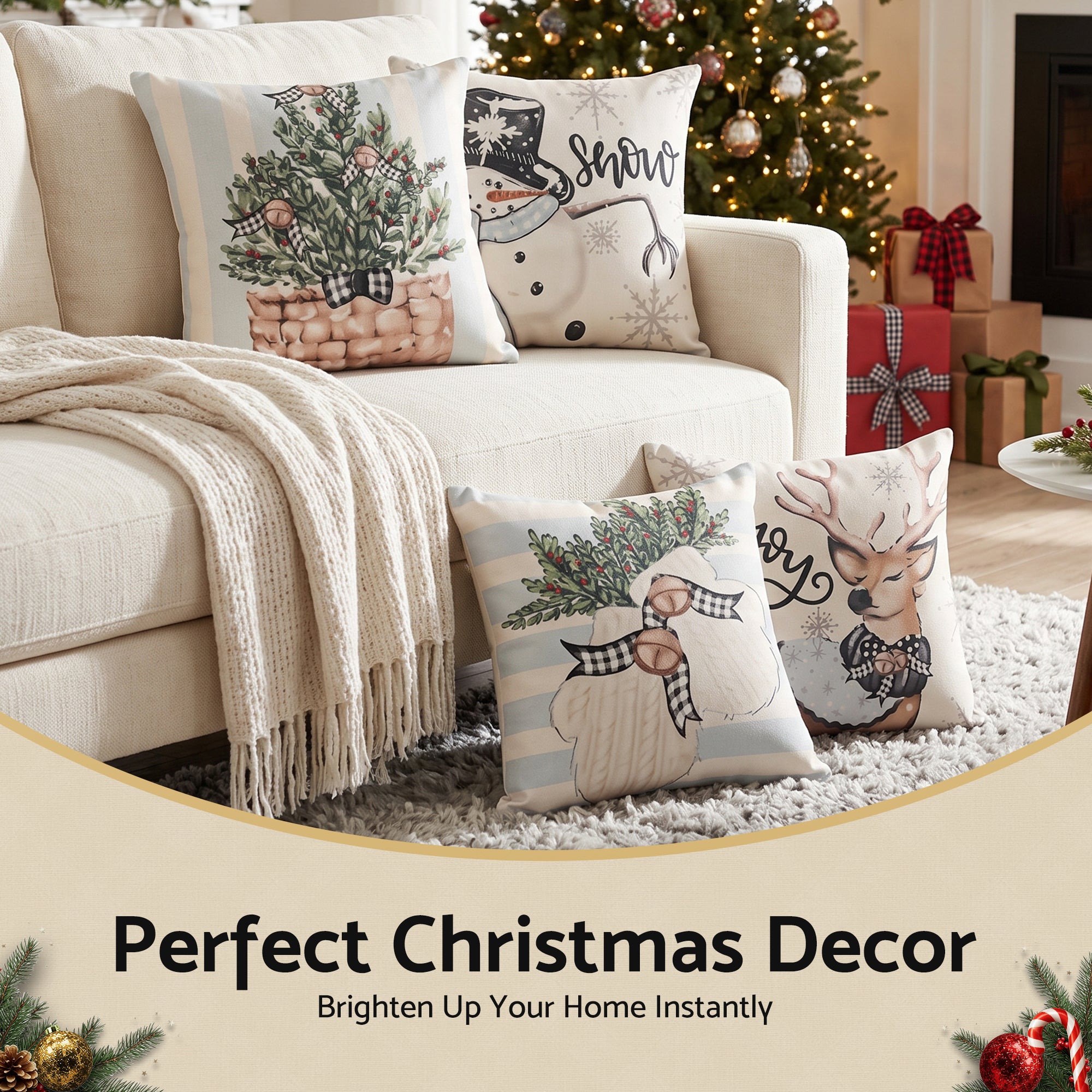 Jingle Jollys Christmas Cushion Covers Set of 4 Pillow Covers 45x45cm Blue