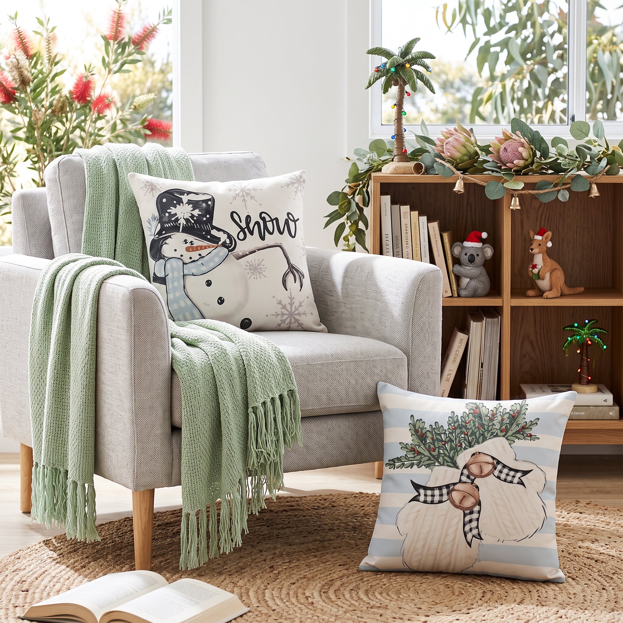 Jingle Jollys Christmas Cushion Covers Set of 4 Pillow Covers 45x45cm Blue