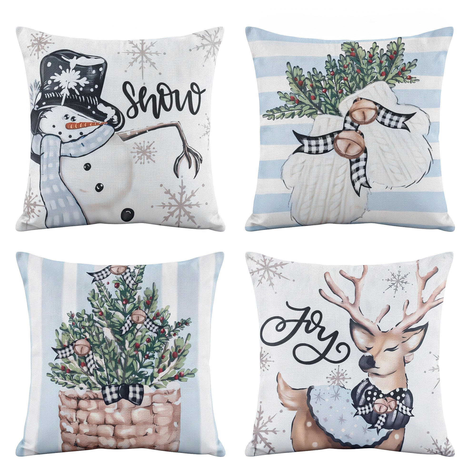 Jingle Jollys Christmas Cushion Covers Set of 4 Pillow Covers 45x45cm Blue