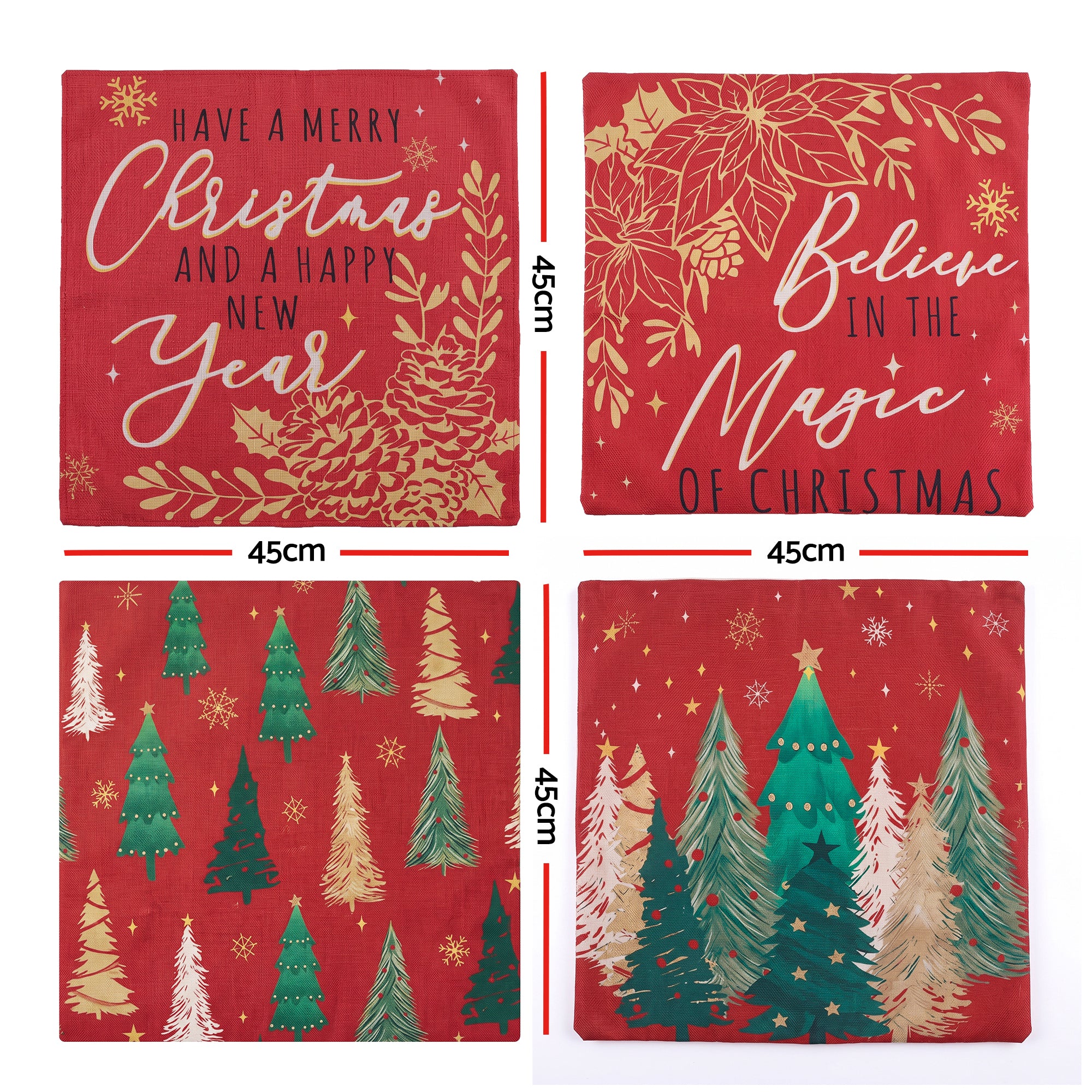 Jingle Jollys Christmas Cushion Covers Set of 4 Pillow Covers 45x45cm Red