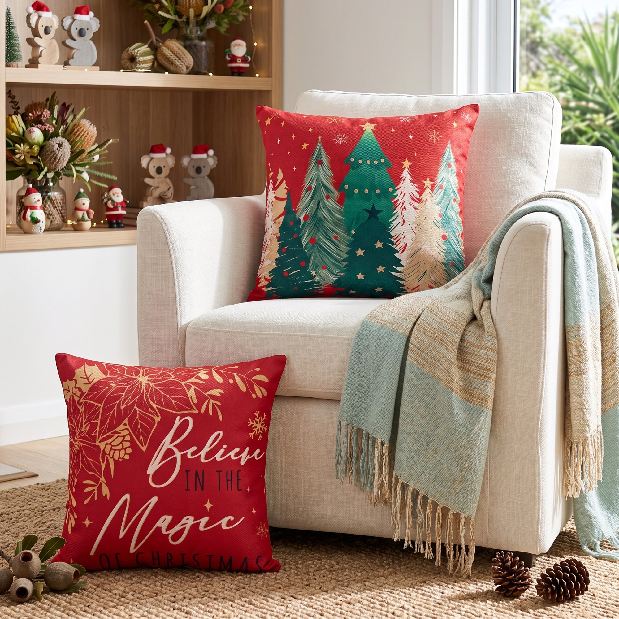 Jingle Jollys Christmas Cushion Covers Set of 4 Pillow Covers 45x45cm Red
