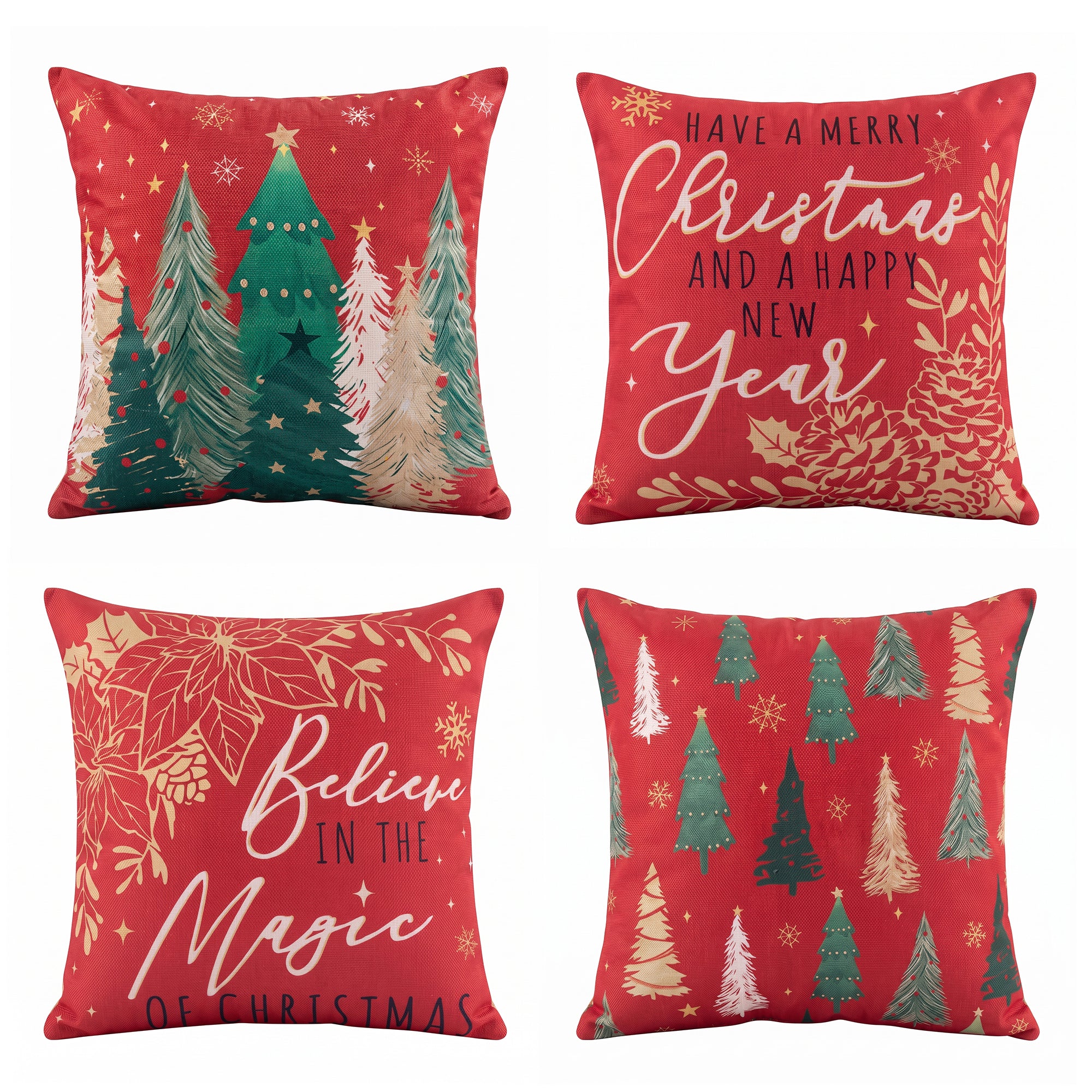 Jingle Jollys Christmas Cushion Covers Set of 4 Pillow Covers 45x45cm Red