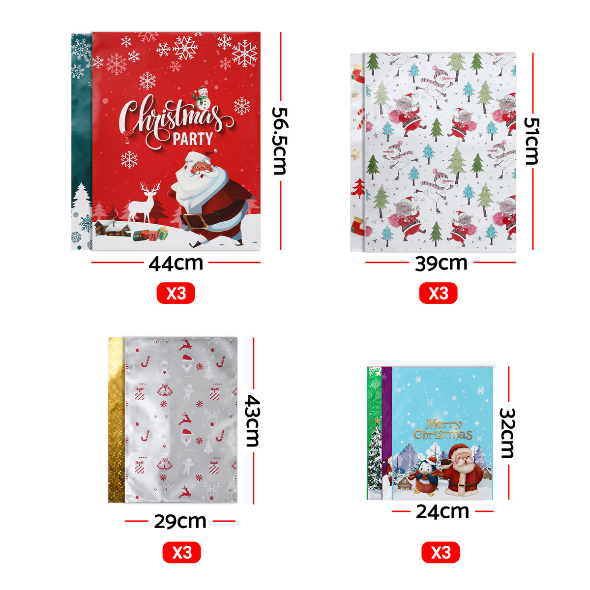 Jingle Jollys 27PCS Christmas Gift Bags Set Large Medium Small 4 Assorted Sizes