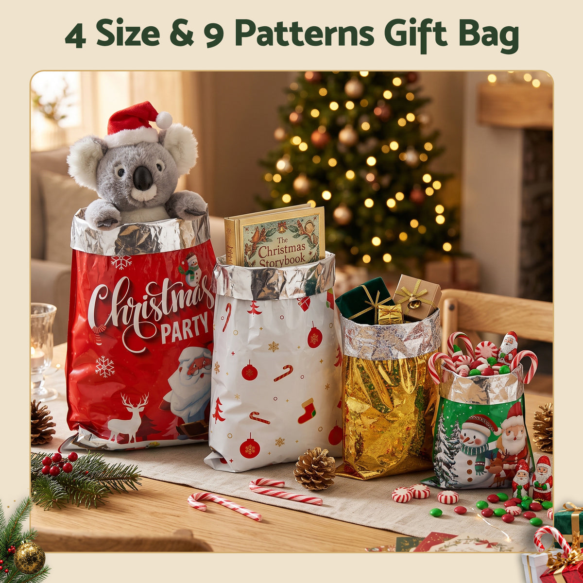 Jingle Jollys 27PCS Christmas Gift Bags Set Large Medium Small 4 Assorted Sizes