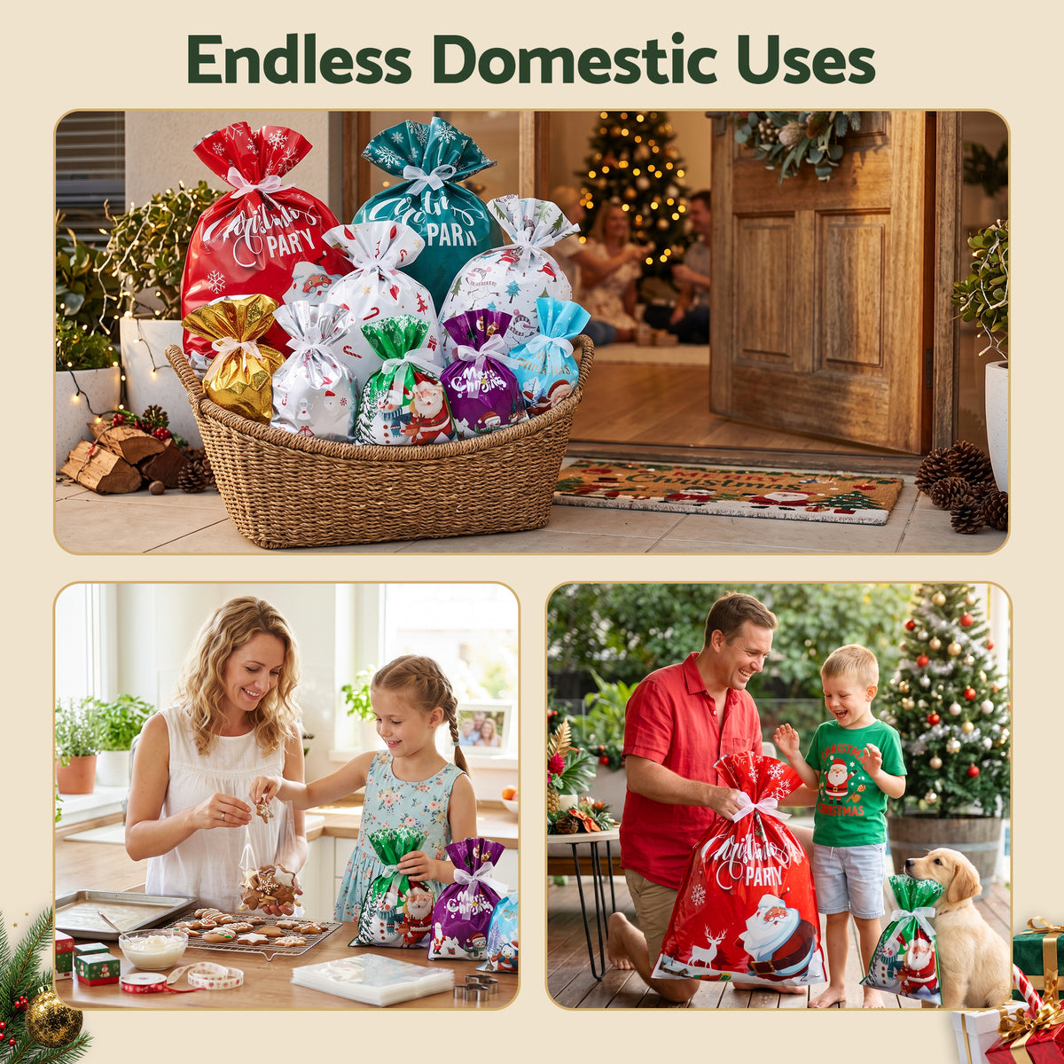 Jingle Jollys 27PCS Christmas Gift Bags Set Large Medium Small 4 Assorted Sizes