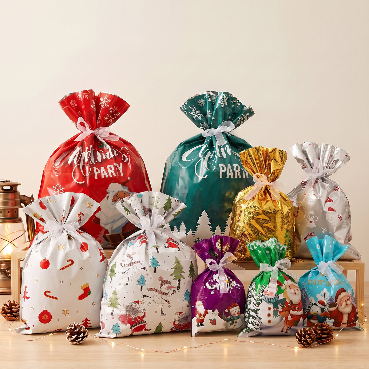 Jingle Jollys 27PCS Christmas Gift Bags Set Large Medium Small 4 Assorted Sizes