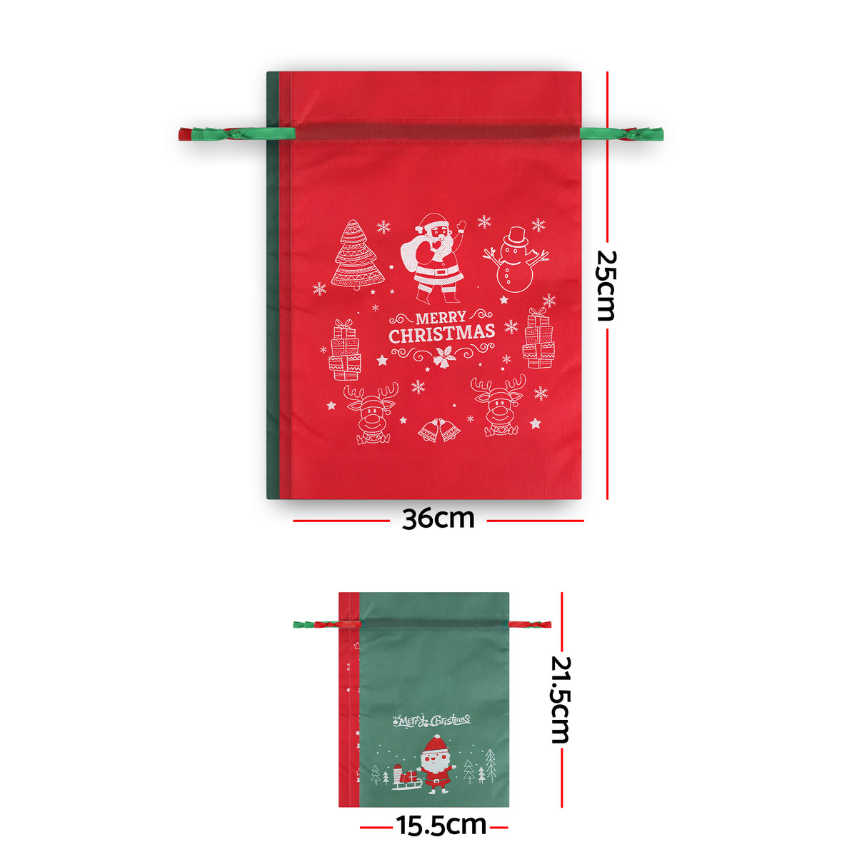 Jingle Jollys 6PCS Christmas Gift Bags Drawstring 2 Assorted Sizes Red & Green