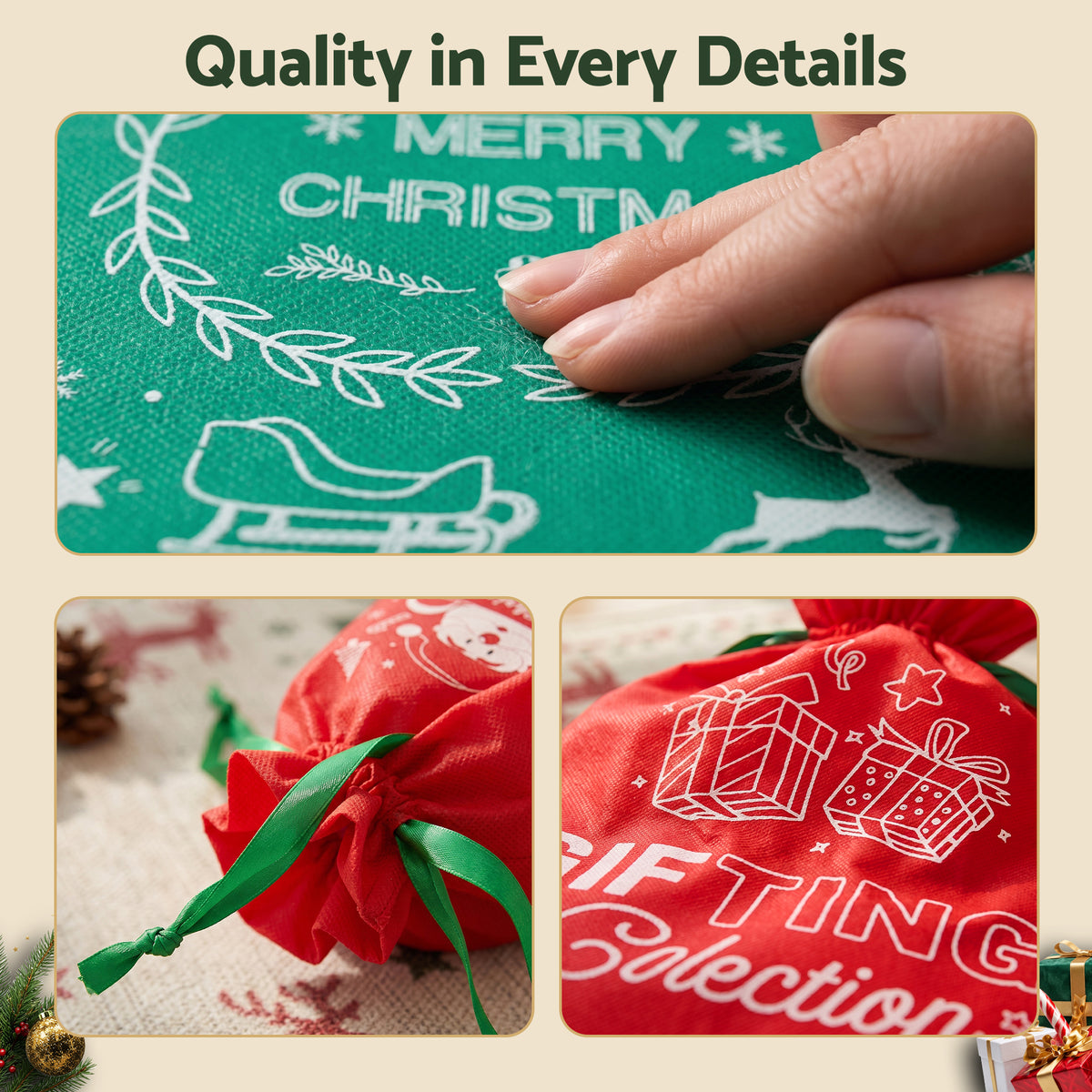 Jingle Jollys 6PCS Christmas Gift Bags Drawstring 2 Assorted Sizes Red & Green