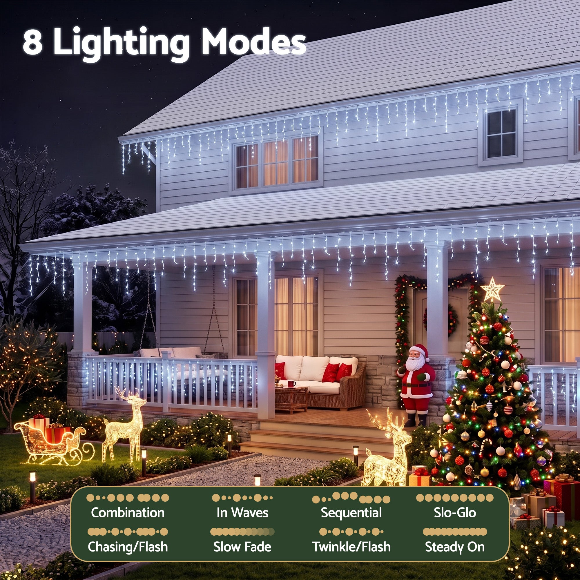 Jingle Jollys 32M Christmas Lights Solar Icicle String Lights 960 LED Cool White
