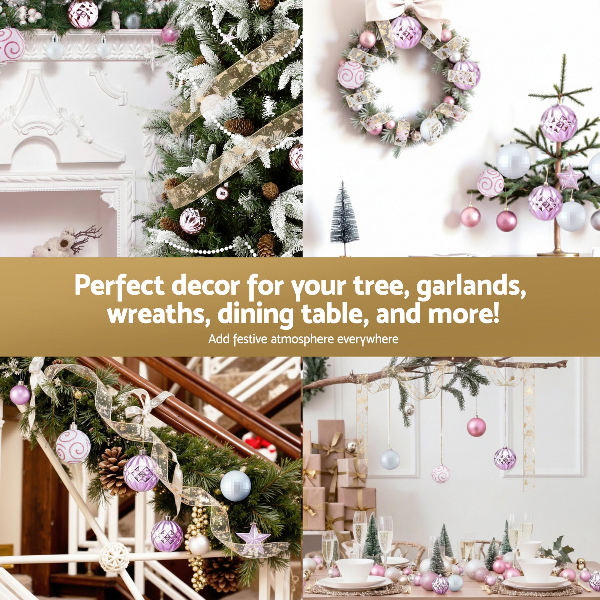 Jingle Jollys Christmas Tree Decoration Set Ribbon Baubles Ornaments Party 34pcs