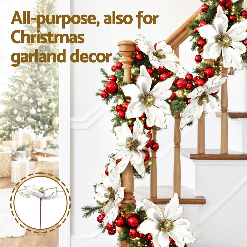 Jingle Jollys 14Pcs Christmas Tree Flower Set Garland Wreath Poinsettia White