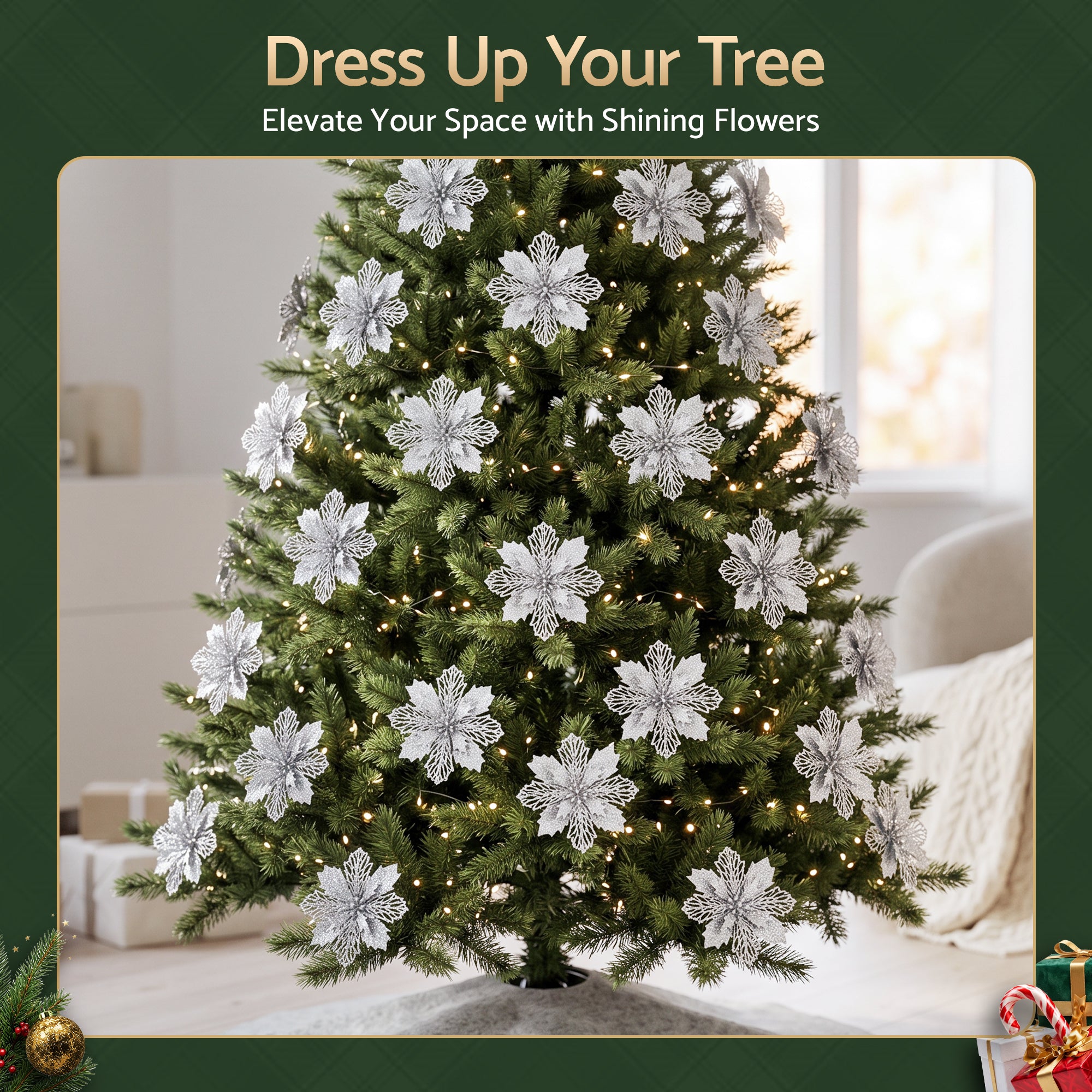 Jingle Jollys 20Pcs Christmas Tree Flower Set Garland Wreath Poinsettia Decorations