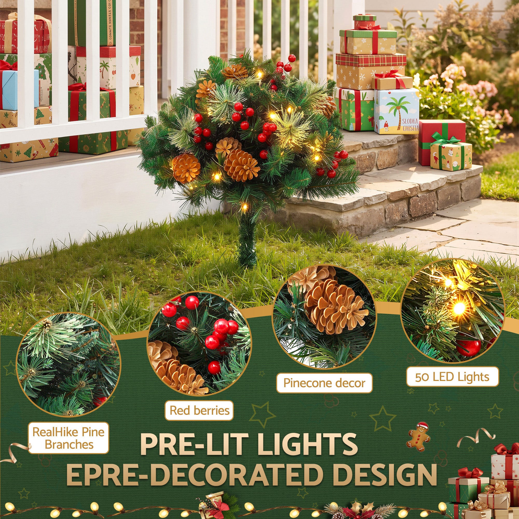 Jingle Jollys 2 Pack 45cm Lighted Artificial Christmas Tree Pathway Xmas Trees