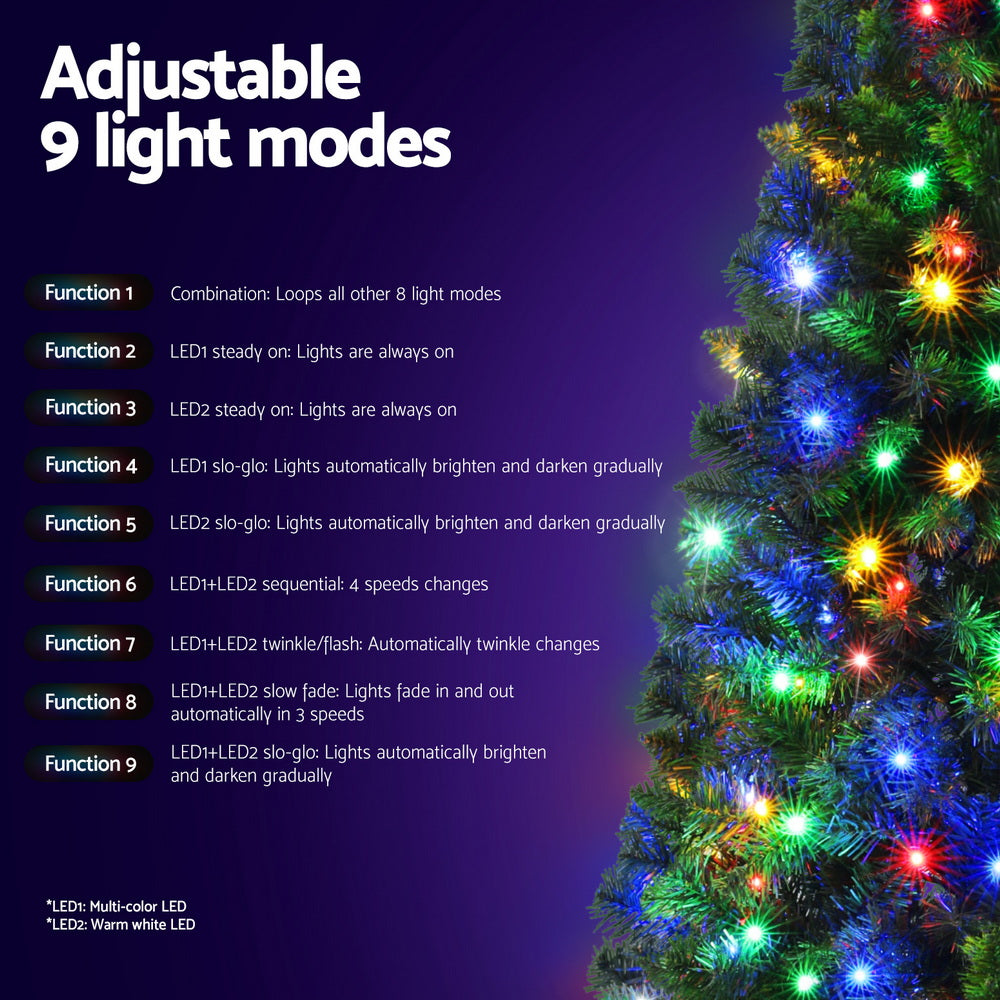 Jingle Jollys 1.8M Pre-lit Christmas Tree 9 Modes Dual Colour 200 LED Light Xmas