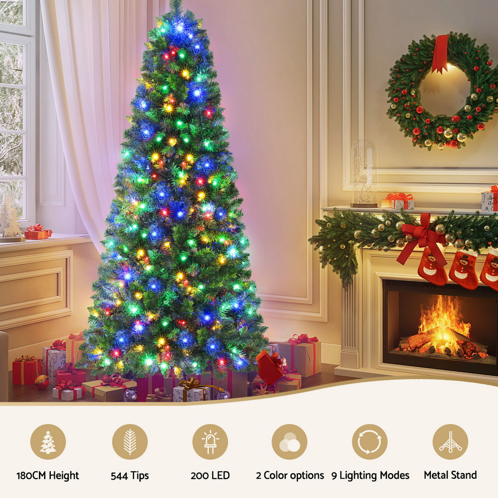 Jingle Jollys 1.8M Pre-lit Christmas Tree 9 Modes Dual Colour 200 LED Light Xmas