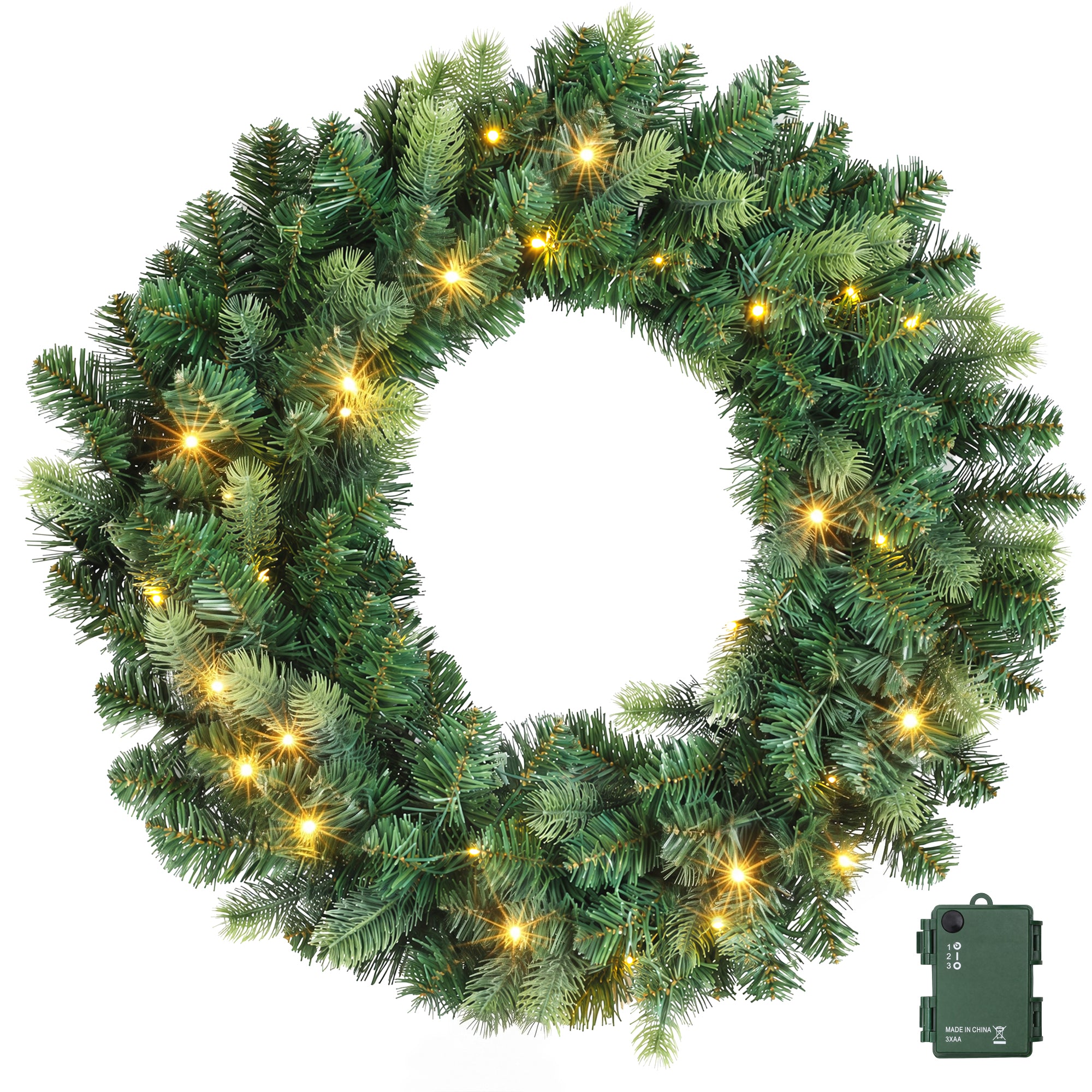 Jingle Jollys 60cm Pre-Lit Christmas Wreath GarlandsWarm White LED Light Door Wreaths Battery Timer