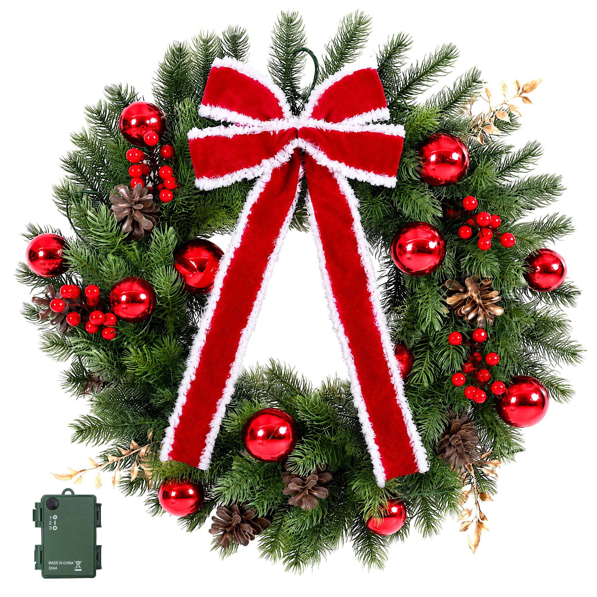 Jingle Jollys 60cm Pre-lit Christmas Wreath Garlands LED Light Front Door Decor Bow