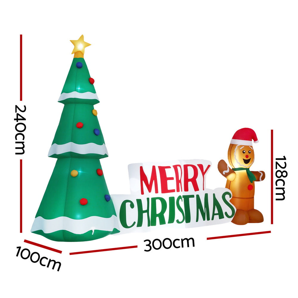 Jingle Jollys Christmas Inflatable Gingerbread Man 1.5M Height LED Decorations Illuminated