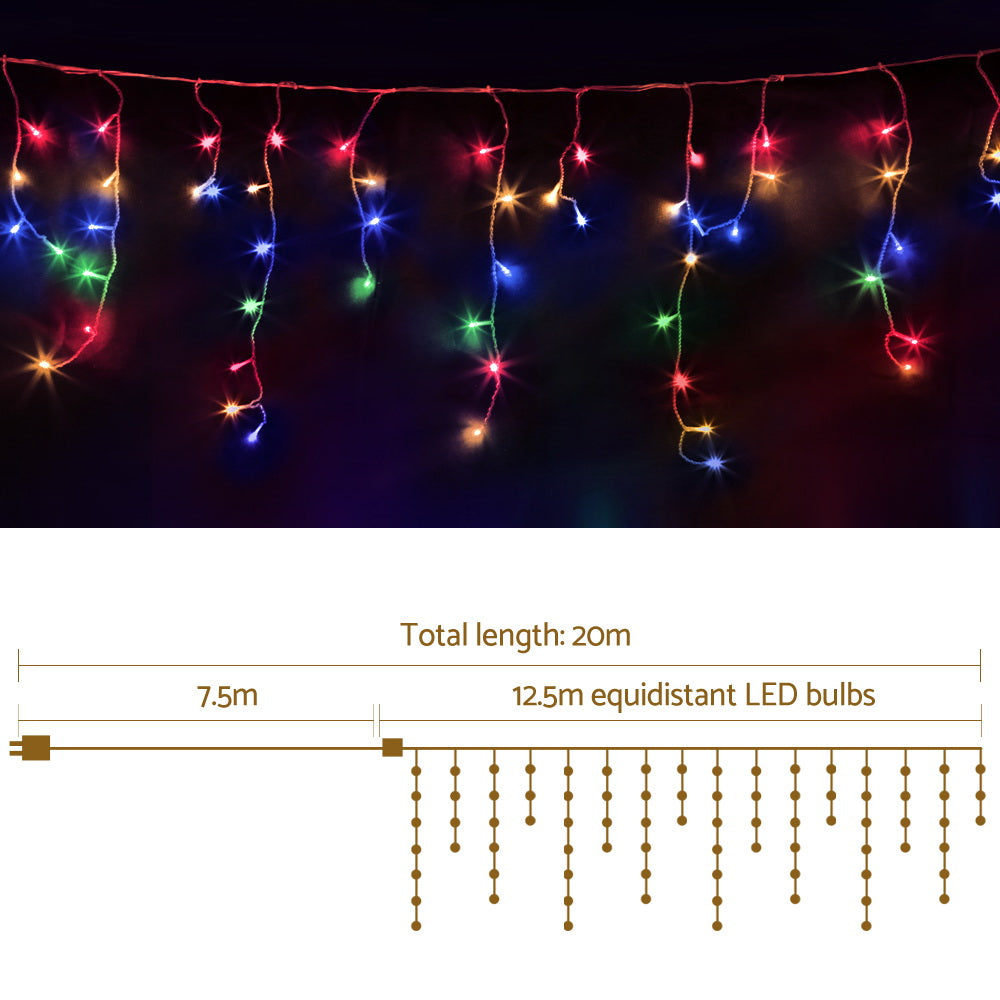 Jingle Jollys 12.5M Solar Christmas Lights Icicle String Light Multi Colour