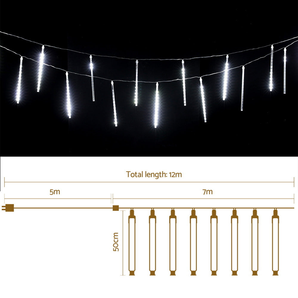 Jingle Jollys 7M Christmas Lights Shower Light 288 LED Icicle Falling Metor White
