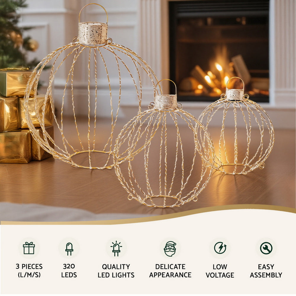 3 PCS Christmas Lights 320 LED Fairy Light Ball Decorations Jingle Jollys