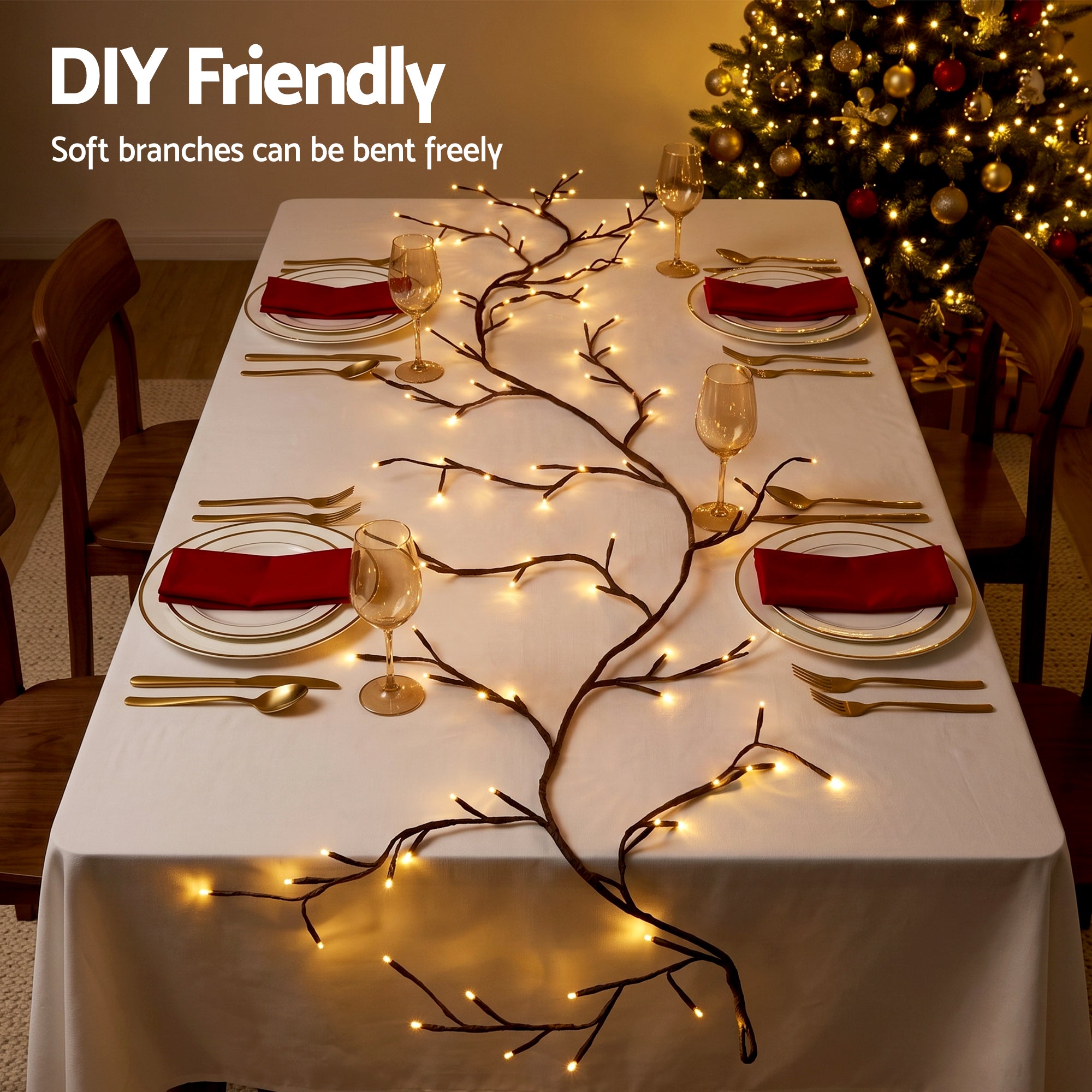Jingle Jollys Christmas Willow Vine Lights Branch LED Fairy DIY Wall Decor 1.8m Warm White
