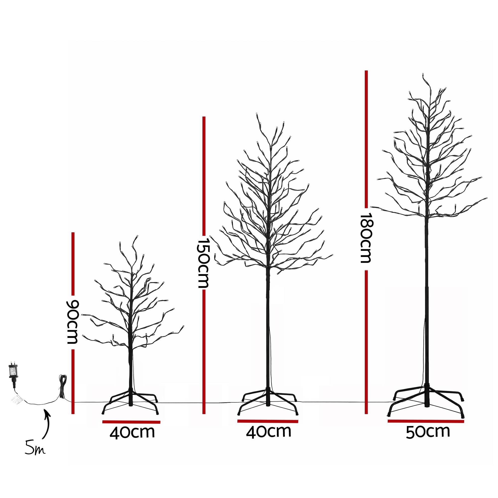 Jingle Jollys 3 Pack LED Christmas Tree Lighted Birch Tree Indoor Outdoor Xmas Decor Warm White